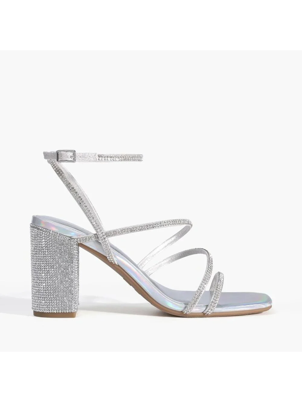 Dream Pairs Women's Silver Rhine Open Toe Sleek Straps Chunky Block Heel Sandals